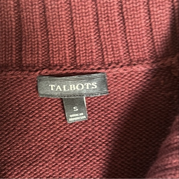 Talbots Womens Burgundy Split Turtleneck Toggle Pullover Sweater Cotton Knit S - Picture 6 of 7